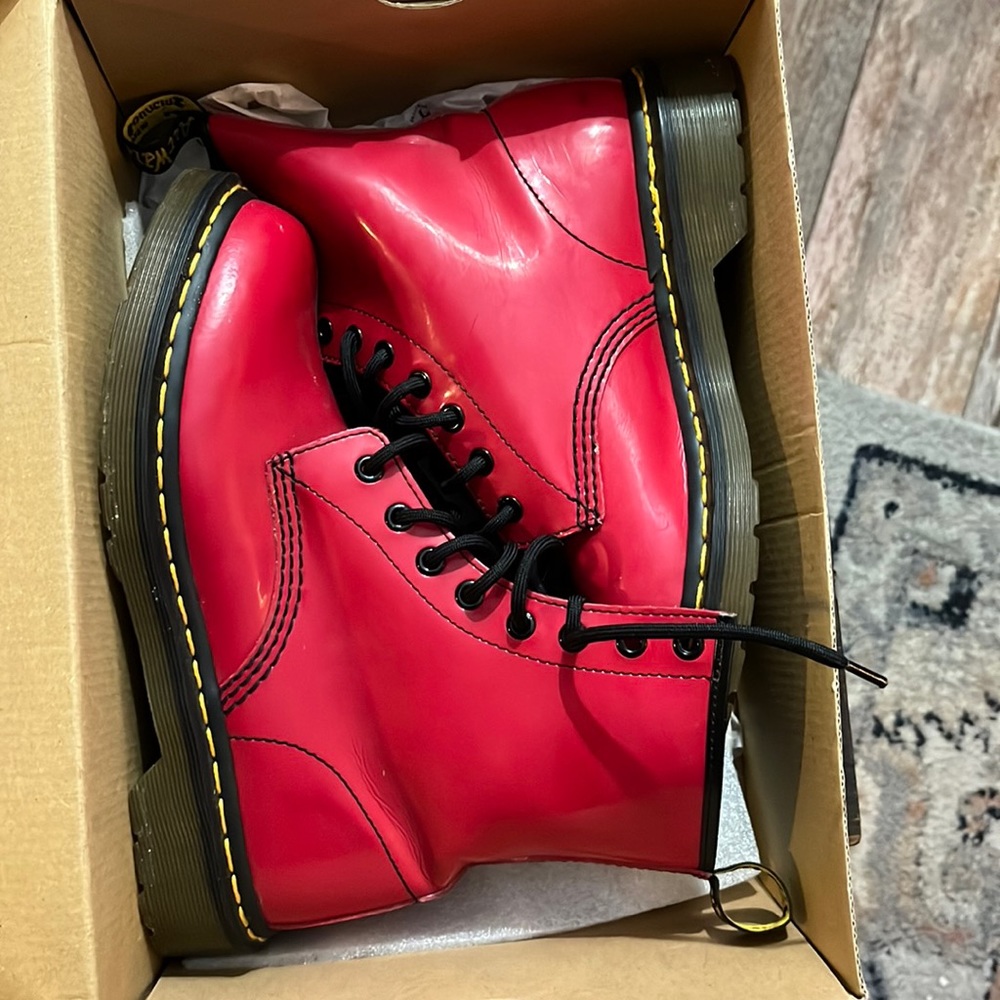 Dr Martens Red Air Wair Patent Leather combat boots